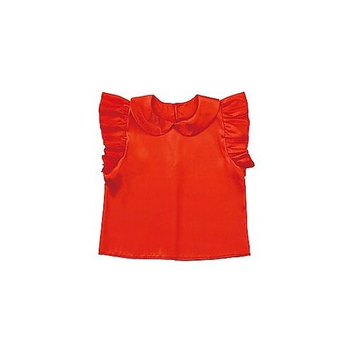 ソフトサテン 丸襟付フリフリシャツ レッ