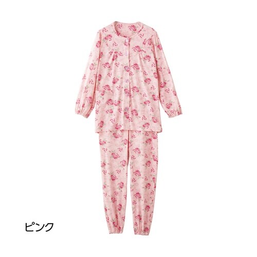 婦人大きめボタンストレッチパジャマ ピン