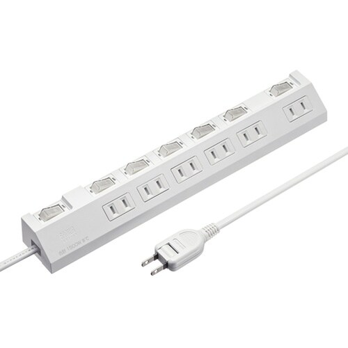 節電タップ ホワイト 2P 6個口 1m