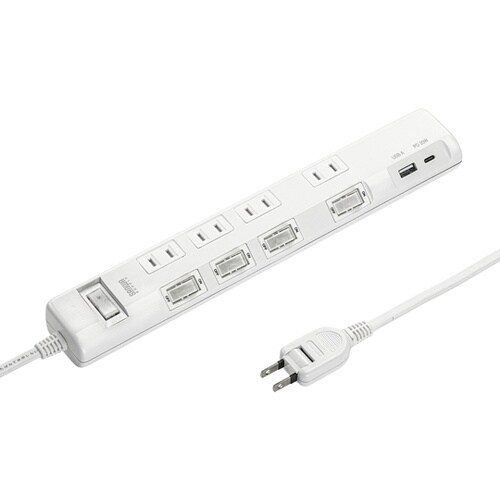 節電タップ ホワイト 4個口 1m TA