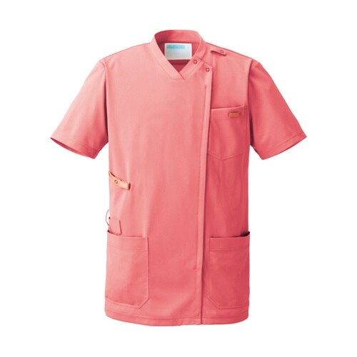スクラブジャケット男女半袖 コーラルピン