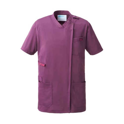 スクラブジャケット男女半袖 ボルドー L