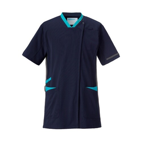 スクラブジャケット半袖男女兼 ネイビー×