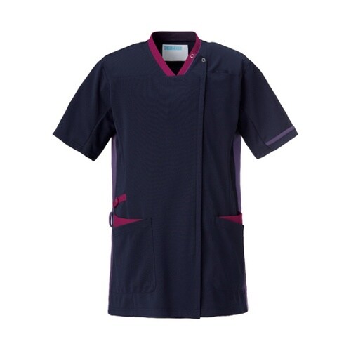 スクラブジャケット半袖男女兼 ネイビー×