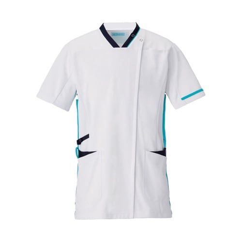 スクラブジャケット半袖男女兼 ホワイト×