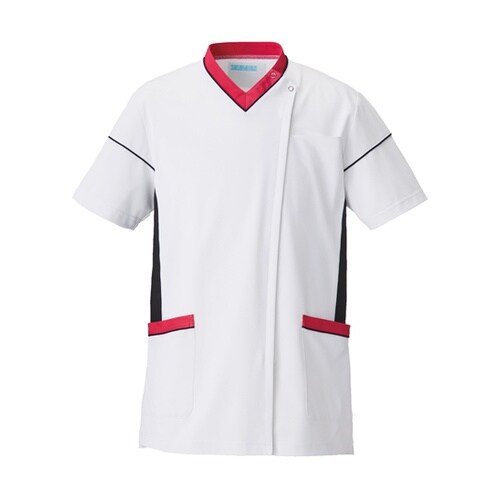 スクラブジャケット半袖男女兼 ホワイト×