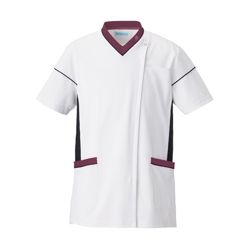 スクラブジャケット半袖男女兼 ホワイト×