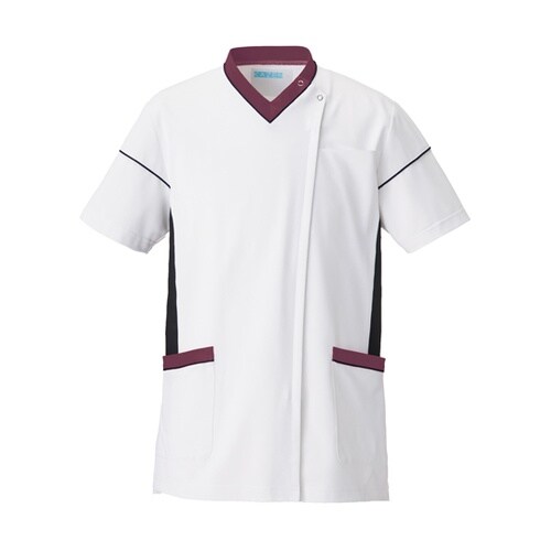 スクラブジャケット半袖男女兼 ホワイト×
