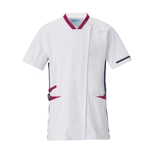 スクラブジャケット半袖男女兼 ホワイト×
