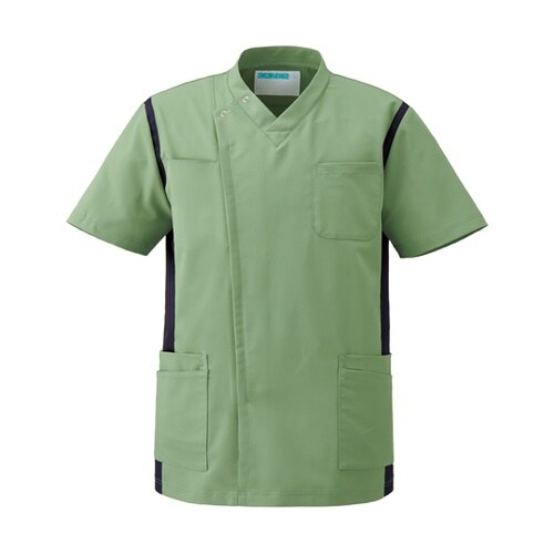 メンズスクラブ(前開き)グリーンティー×