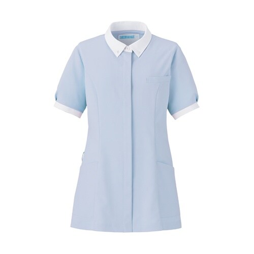 レディスジャケット半袖 サックス×ホワイ