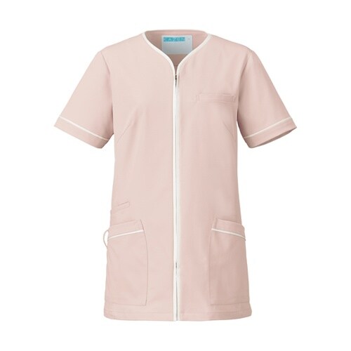 レディスジャケット半袖 ピンクベージュ×