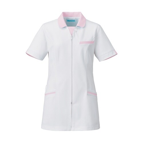 レディスジャケット半袖 ホワイト×ピンク