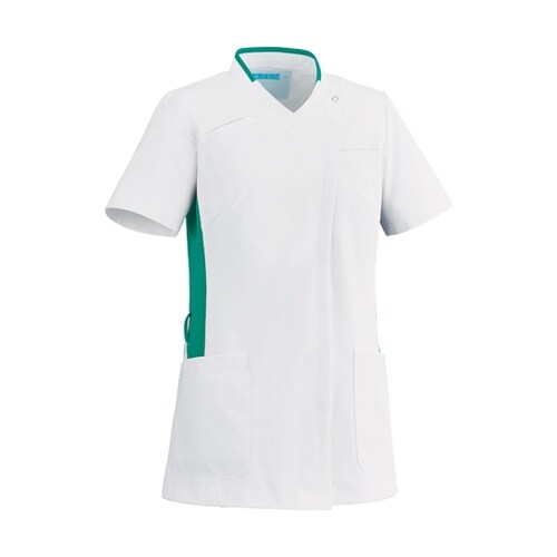 レディススクラブ ホワイト×グリーン L