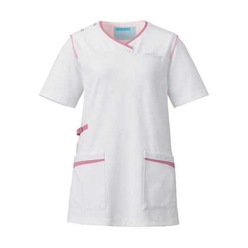 レディススクラブ ホワイト×ピンク L