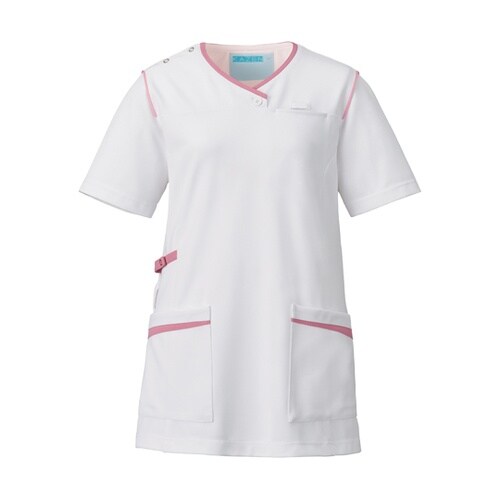 レディススクラブ ホワイト×ピンク LL