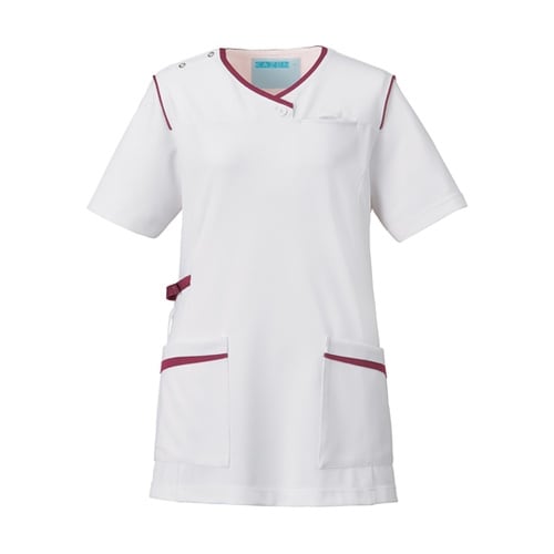 レディススクラブ ホワイト×プラム 3L