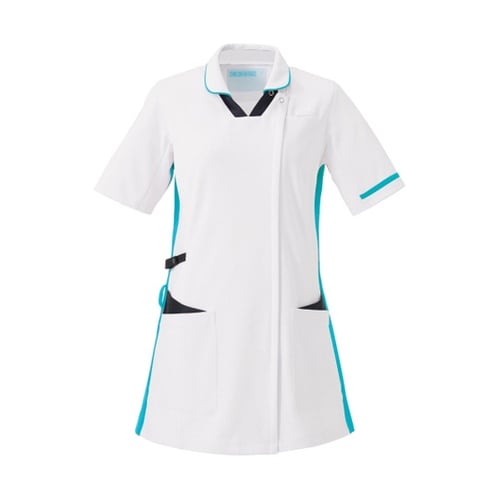 レディススクラブ半袖衿付 ホワイト×ネイ