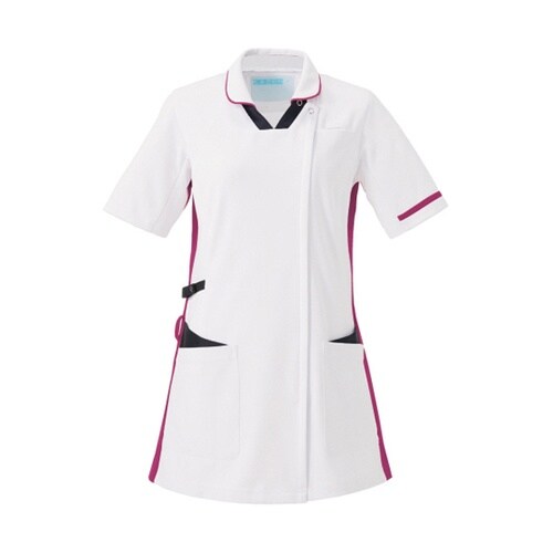 レディススクラブ半袖衿付 ホワイト×ネイ