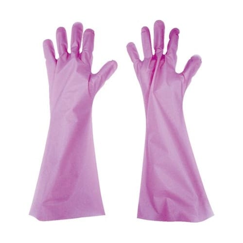 エンボス手袋ロング五本絞り ピンク L