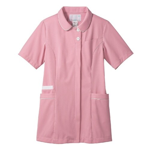 ナースジャケット 半袖(Mピンク/白)L