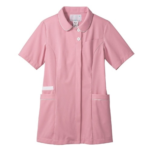 ナースジャケット 半袖(Mピンク/白)S