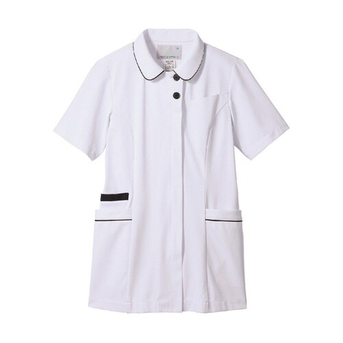 ナースジャケット 半袖(白/Mネイビー)