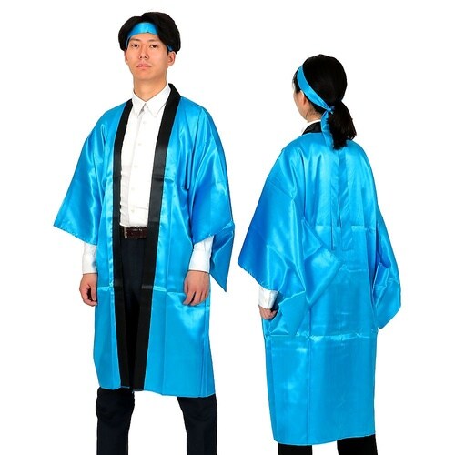 ソフトサテンロングハッピ袖付 青L (ハ