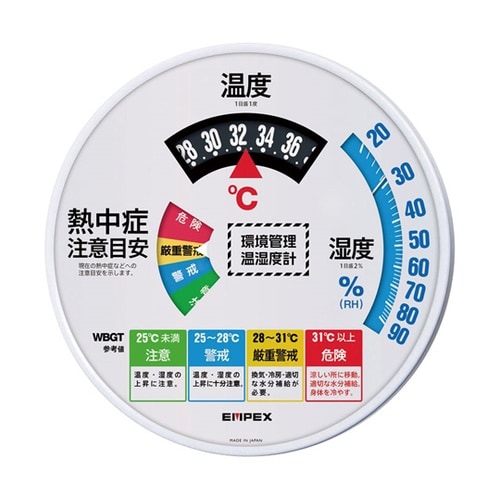 熱中症注意目安付温湿度計直径300mm