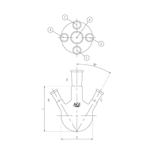 3114−1−5L1L 五ツ口フラスコ