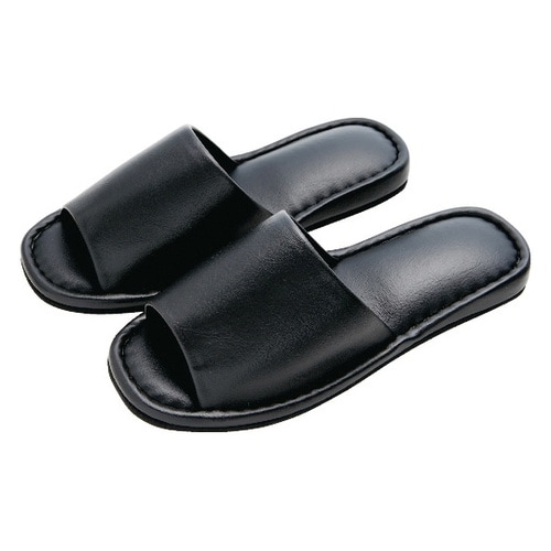 FLSLBKフェイクレザー前開きスリッパ