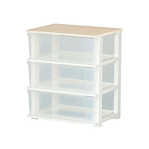 ピット木製天板ワイドチェスト 3段 ホワ