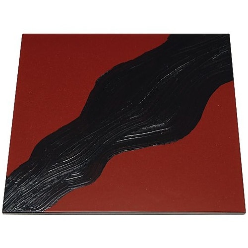 漆黒刷毛目 朱 正角トレー 黒流水 30