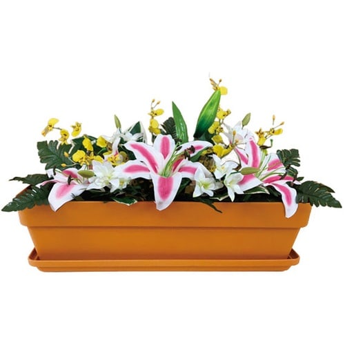 造花プランター 茶 ゆり