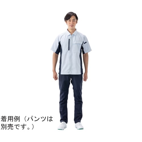 低発塵高機能ブルゾン半袖 グレー×ネイビ