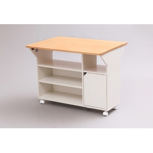 扉付きキッチンワゴン ビーチ/ホワイト