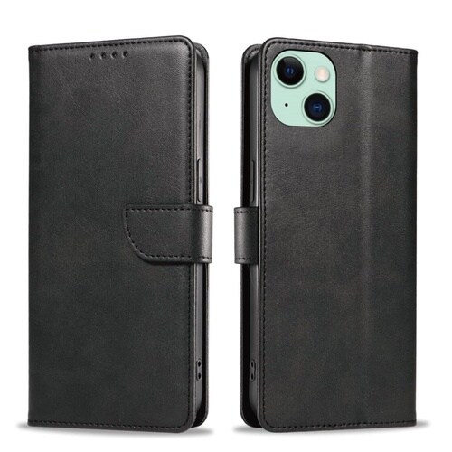 iPhone15対応 手帳型レザーケース ブラック