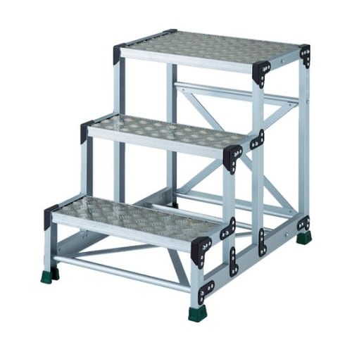 アルミ合金製作業台 縞鋼板 3段 高さ0