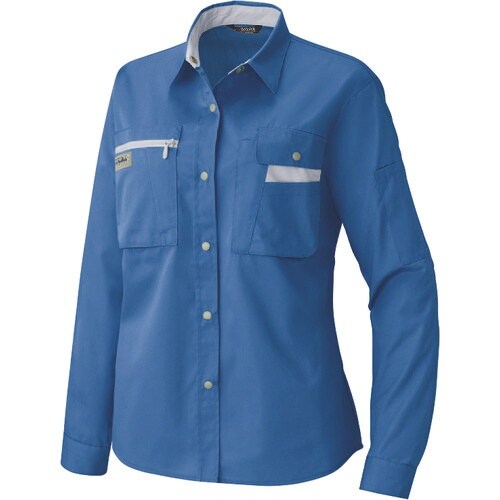 アイトス レディース長袖シャツ(薄地) ブルー×シ