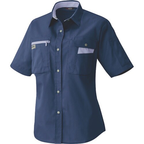 アイトス レディース半袖シャツ ネイビー×ミストバ