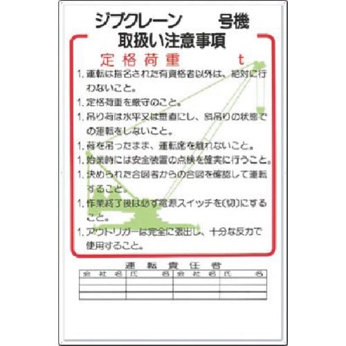 つくし 安全標識 ジブクレーン_号機 取扱い注意事