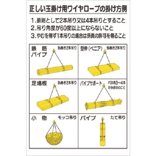 つくし 安全標識 正しい玉掛け用ワイヤロープの掛け