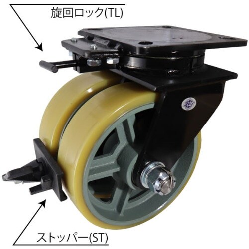 ヨドノ 鋳物超重荷重用双輪キャスター 自在車 ウレ