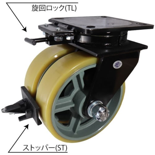 ヨドノ 鋳物超重荷重用双輪キャスター 自在車 ウレ