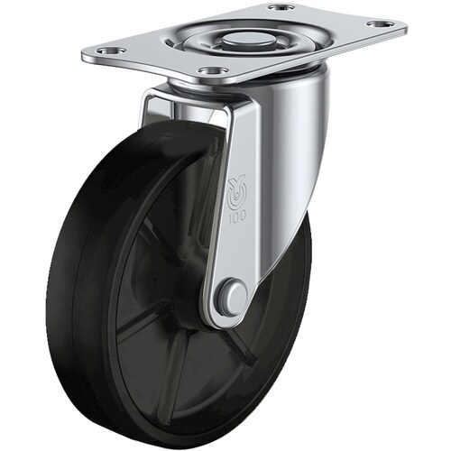 ユーエイ プレート式 自在 キャスター 黒ナイロン