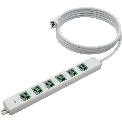 明工 横形OA用抜け止め接地タップ6コ口 ランプ、