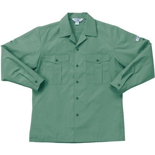 クロダルマ 長袖開衿シャツ グリ−ン LL