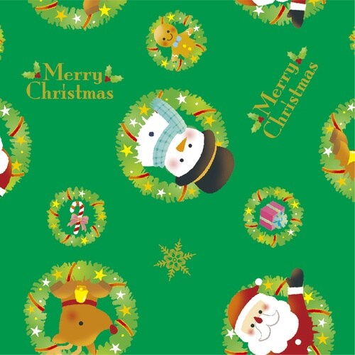 ササガワ クリスマス包装紙 包装紙 リースサンタ緑