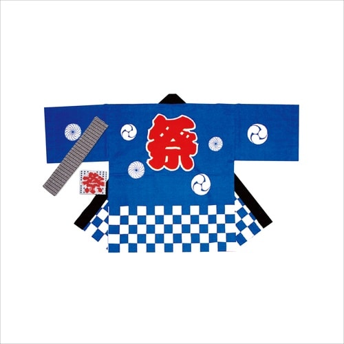ササガワ はっぴ 祭袢天 市松青 大人 M