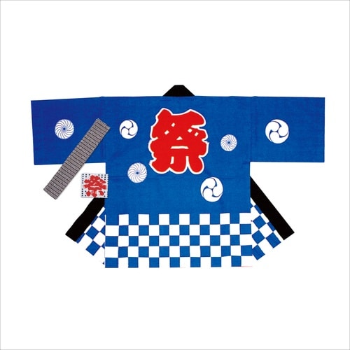 ササガワ はっぴ 祭袢天 市松青 大人 L